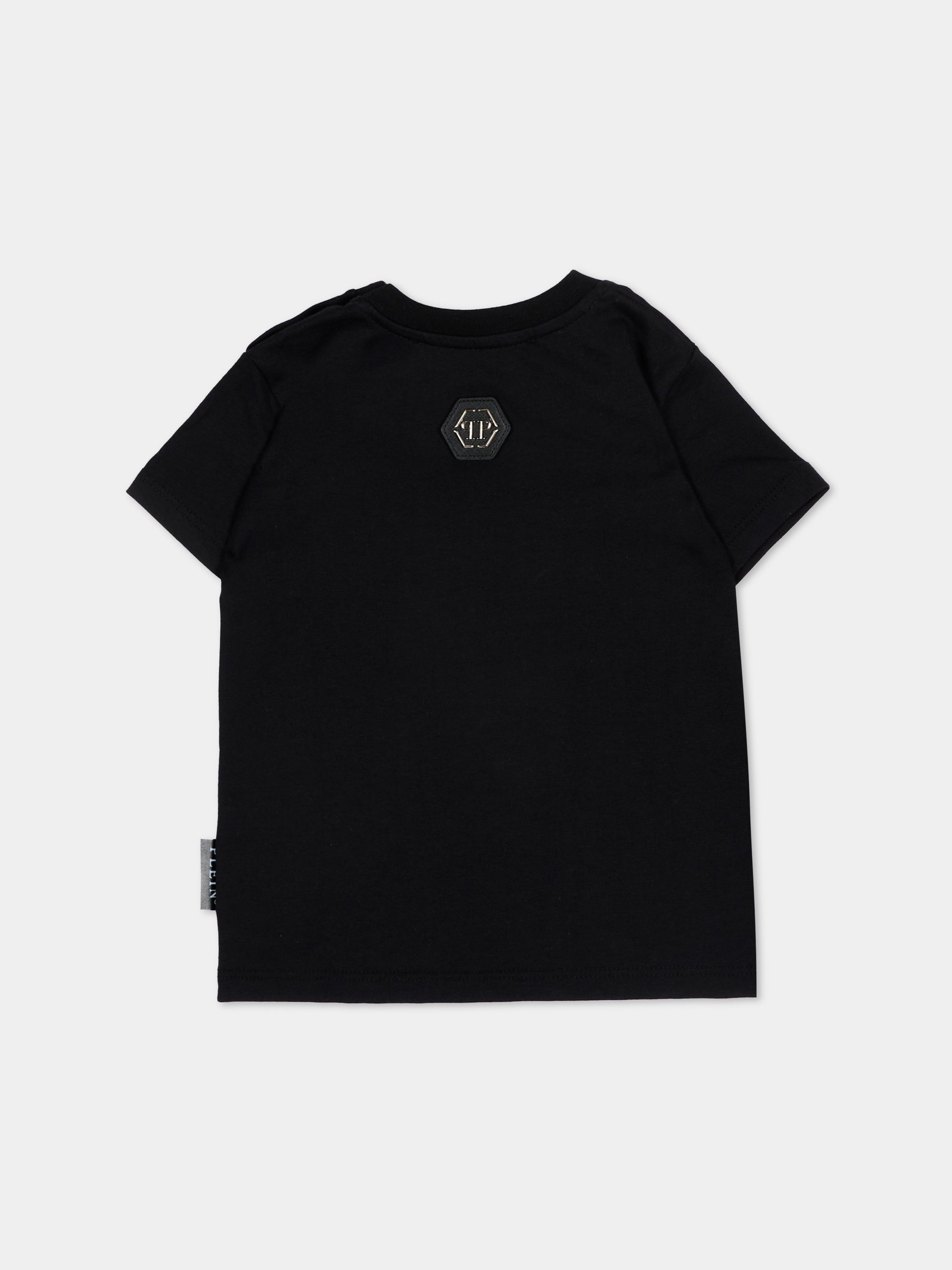 T-Shirt nera per neonata con orsetto,Philipp Plein Junior,F6PHNGTH181 110