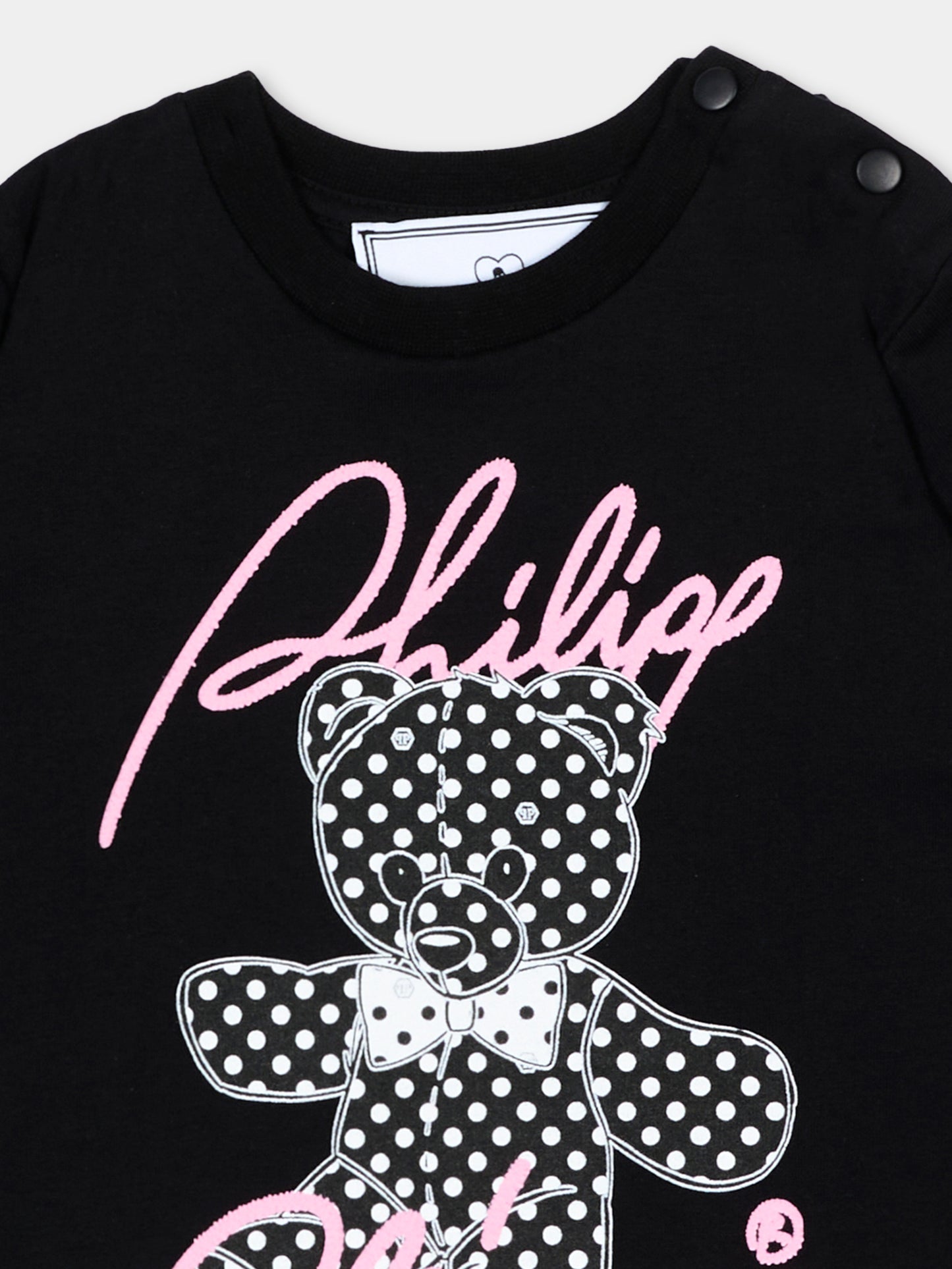 T-Shirt nera per neonata con orsetto,Philipp Plein Junior,F6PHNGTH181 110