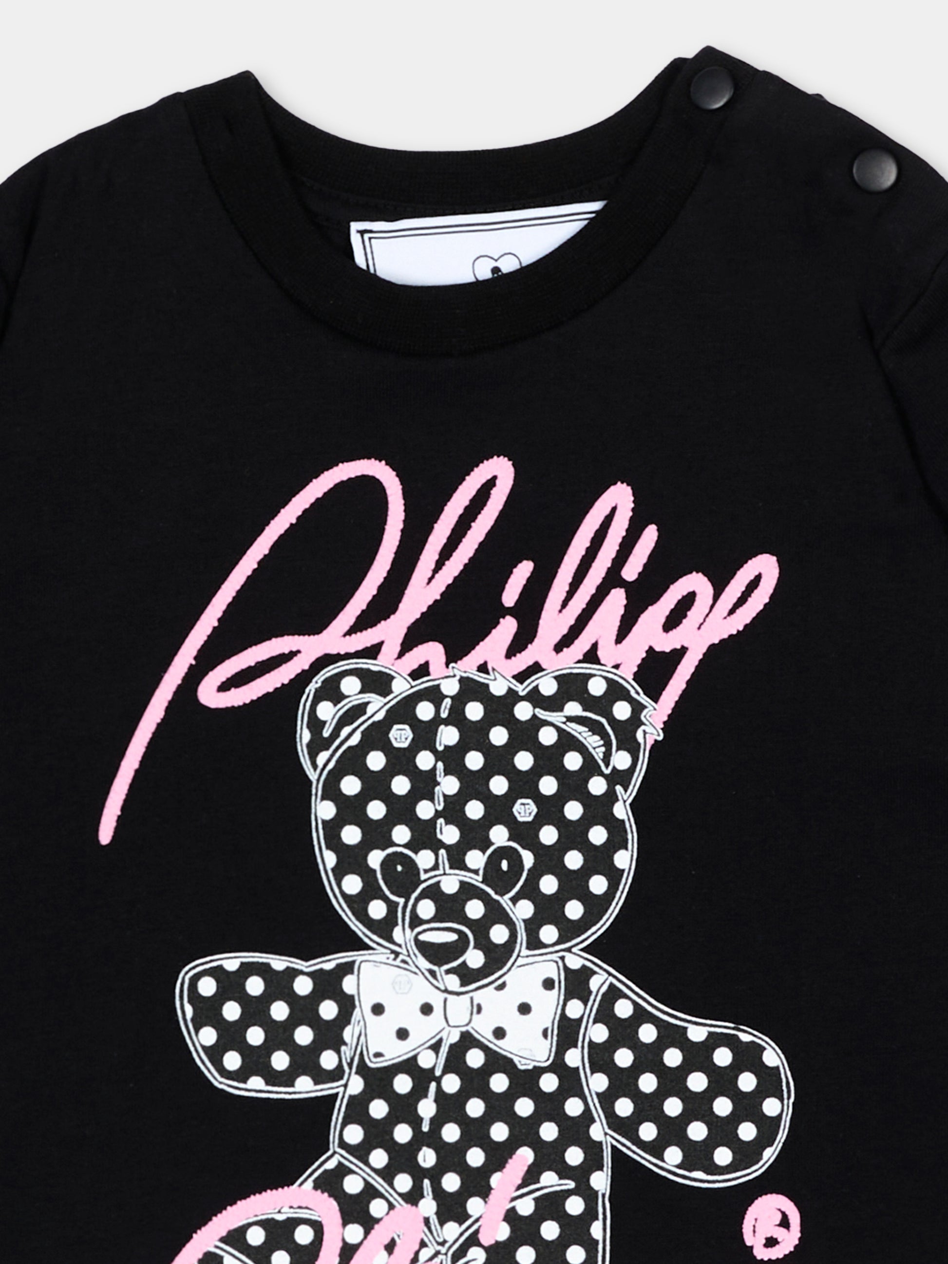 T-Shirt nera per neonata con orsetto,Philipp Plein Junior,F6PHNGTH181 110