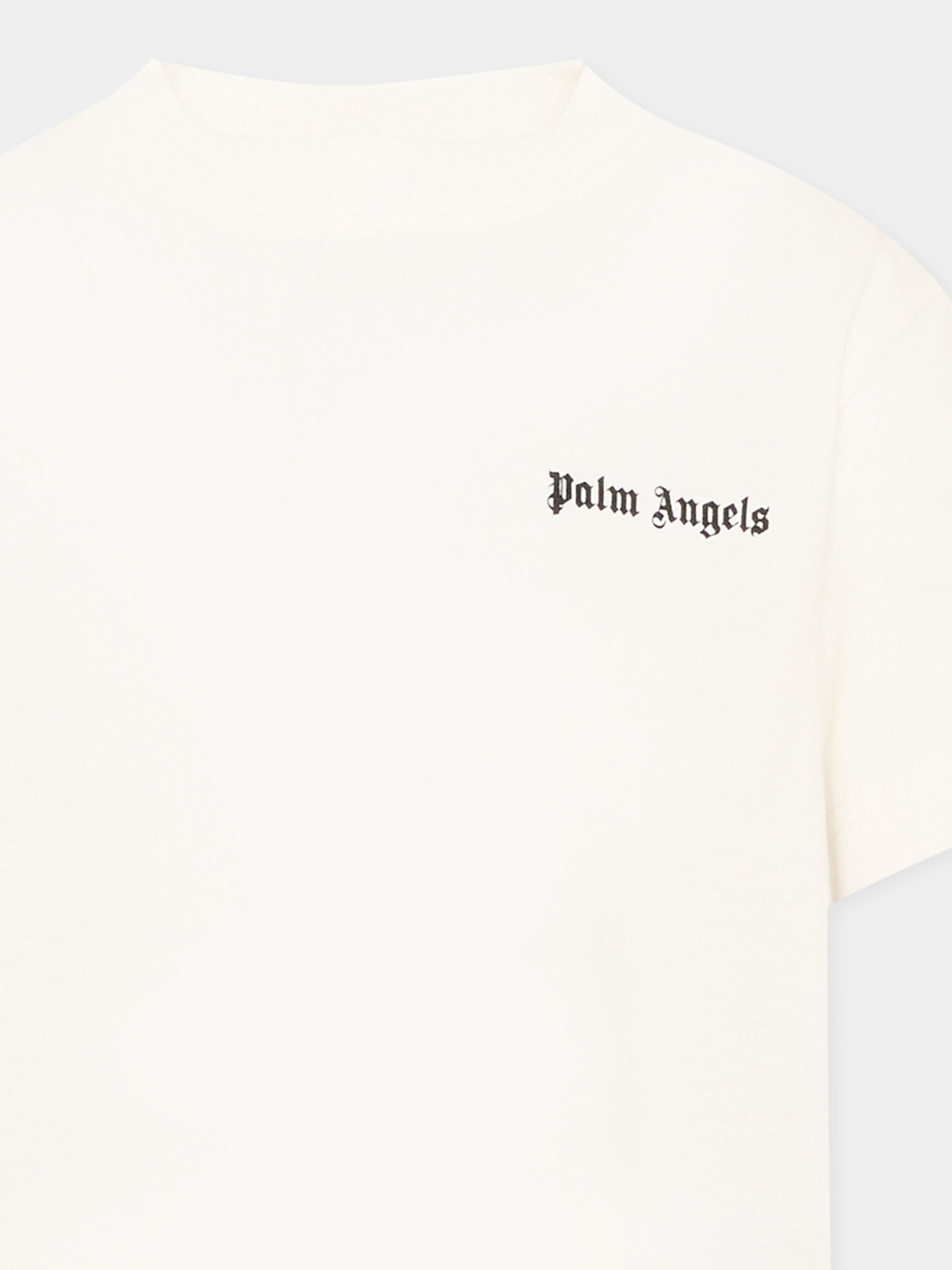 T-Shirt avorio per bambini con logo,Palm Angels,F6PAJBTH026 412