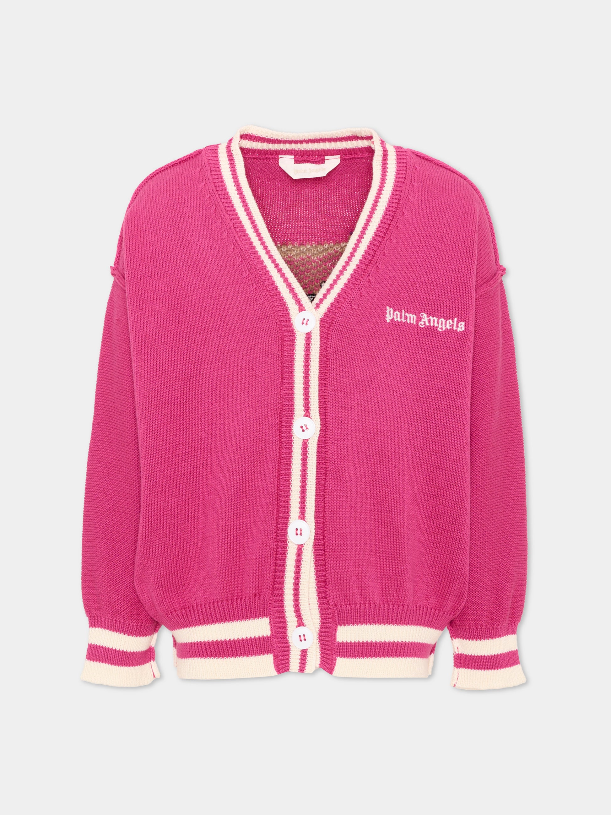 Cardigan fucsia per bambina con Teddy Bear,Palm Angels,F6PAJGCA154 402