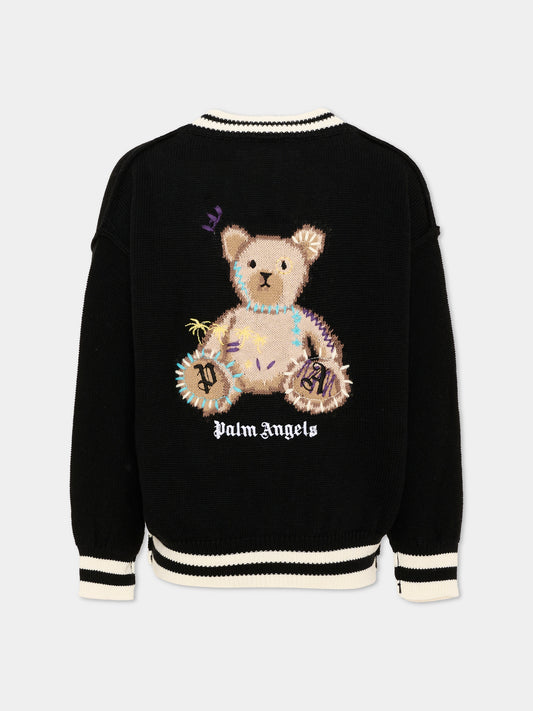 Cardigan nero per bambina con Teddy Bear,Palm Angels,F6PAJGCA154 110