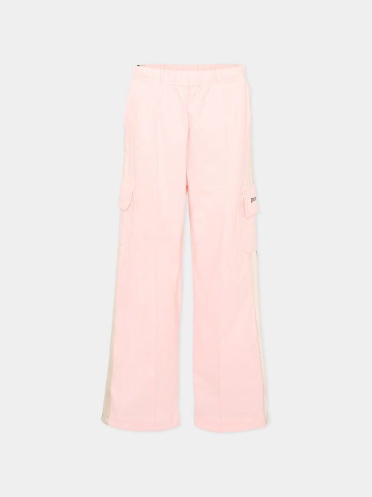 Pantalone rosa per bambina con logo,Palm Angels,F6PAJGFP040 042