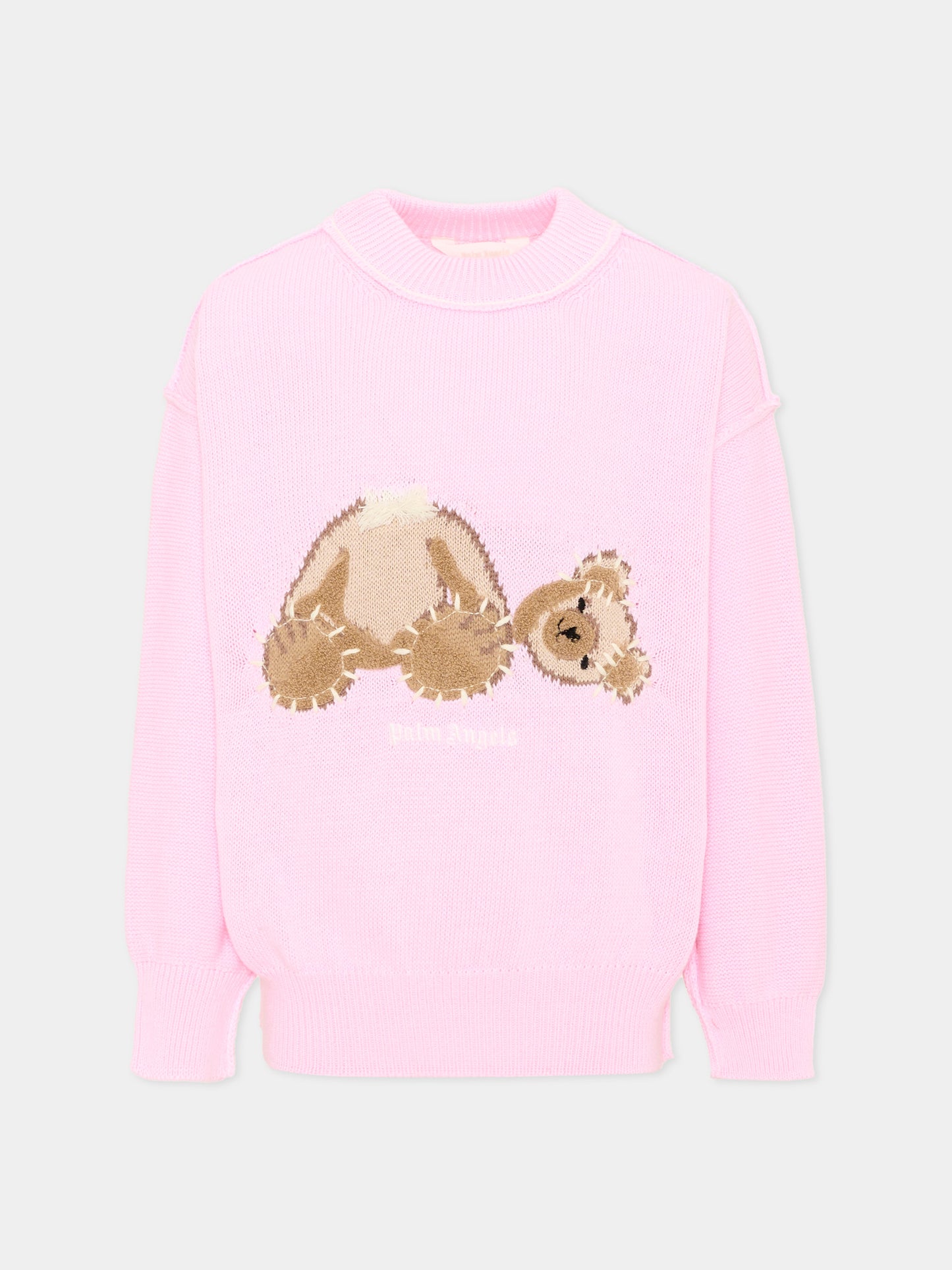 Maglione rosa per bambina con Teddy Bear,Palm Angels,F6PAJGJP156 042