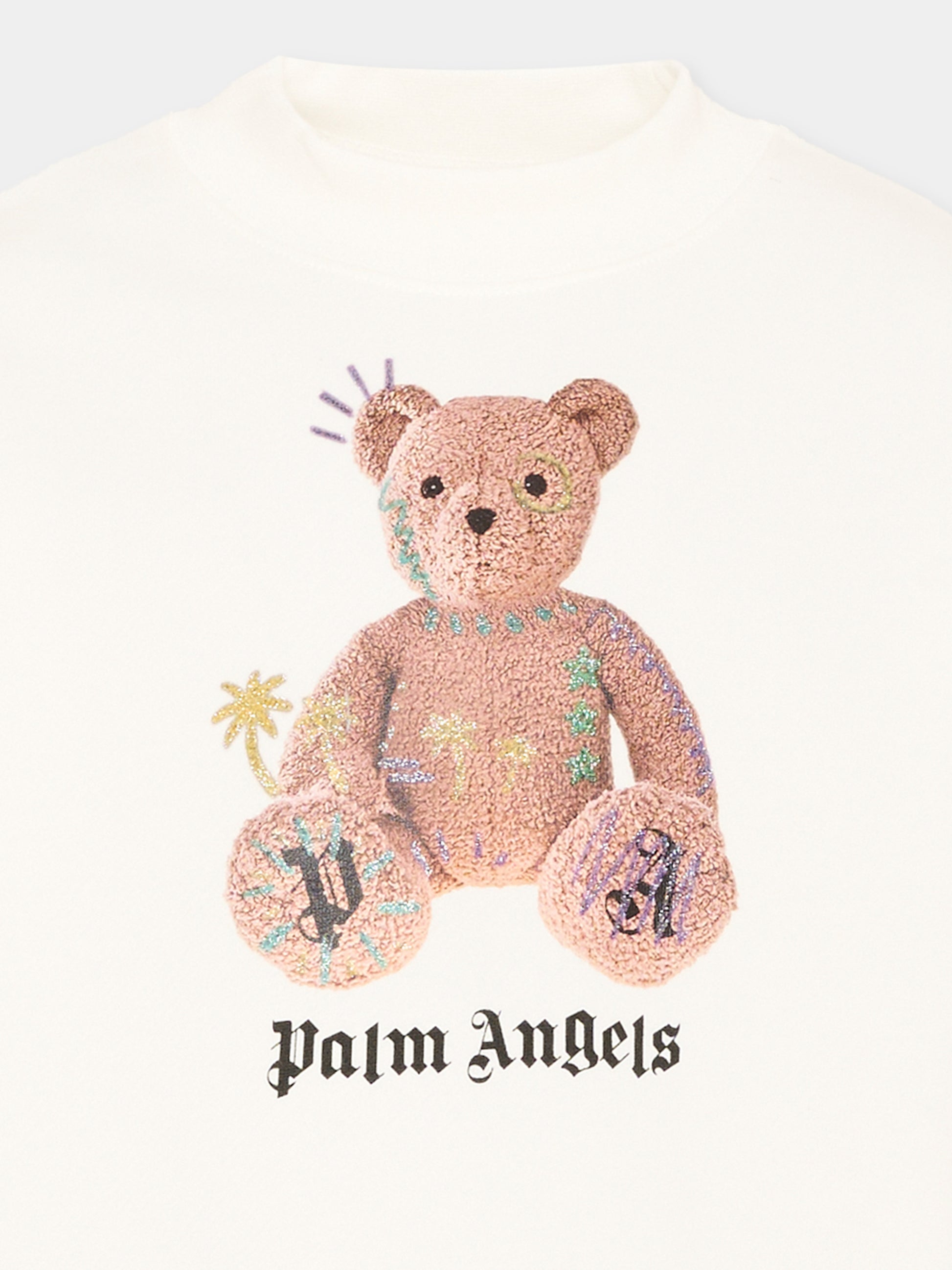 Felpa avorio per bambina con Teddy Bear,Palm Angels,F6PAJGSW078 412