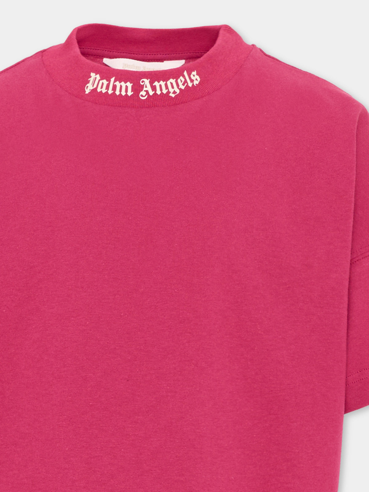 T-Shirt fucsia per bambina con logo,Palm Angels,F6PAJGTH064 402