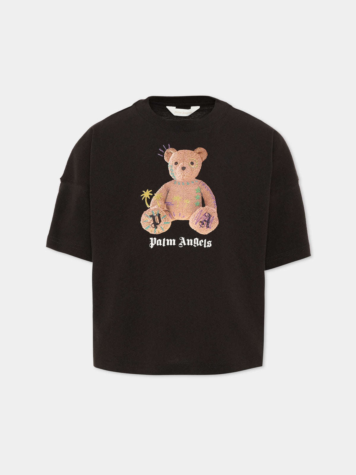 T-Shirt nera per bambina con Teddy Bear,Palm Angels,F6PAJGTH079 110