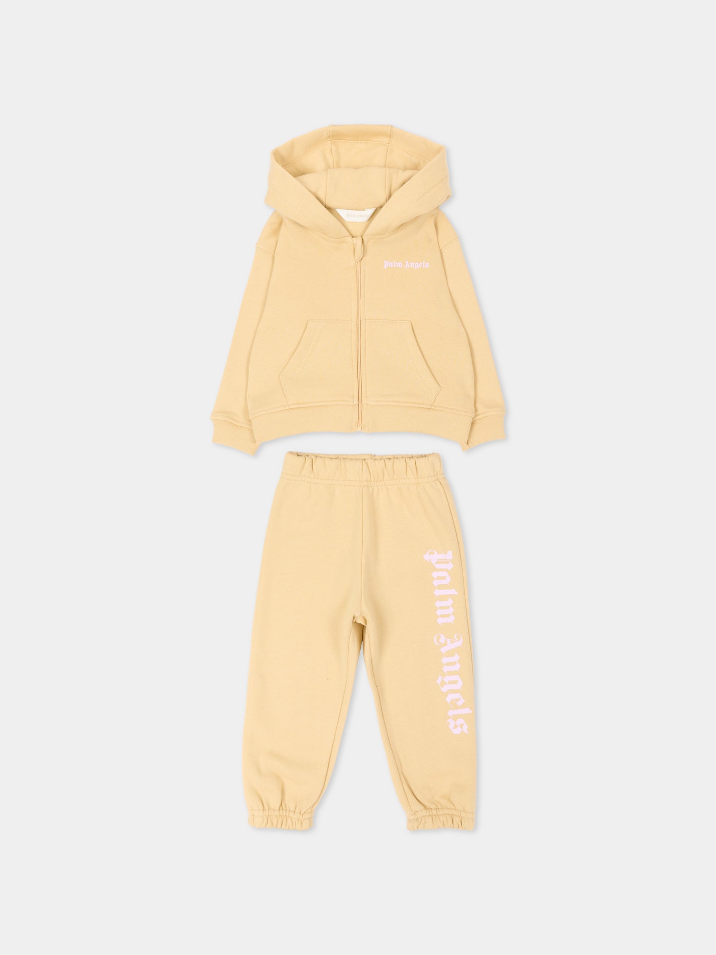 Completo sportivo lungo beige per neonata con logo,Palm Angels,F6PANGTP181 015