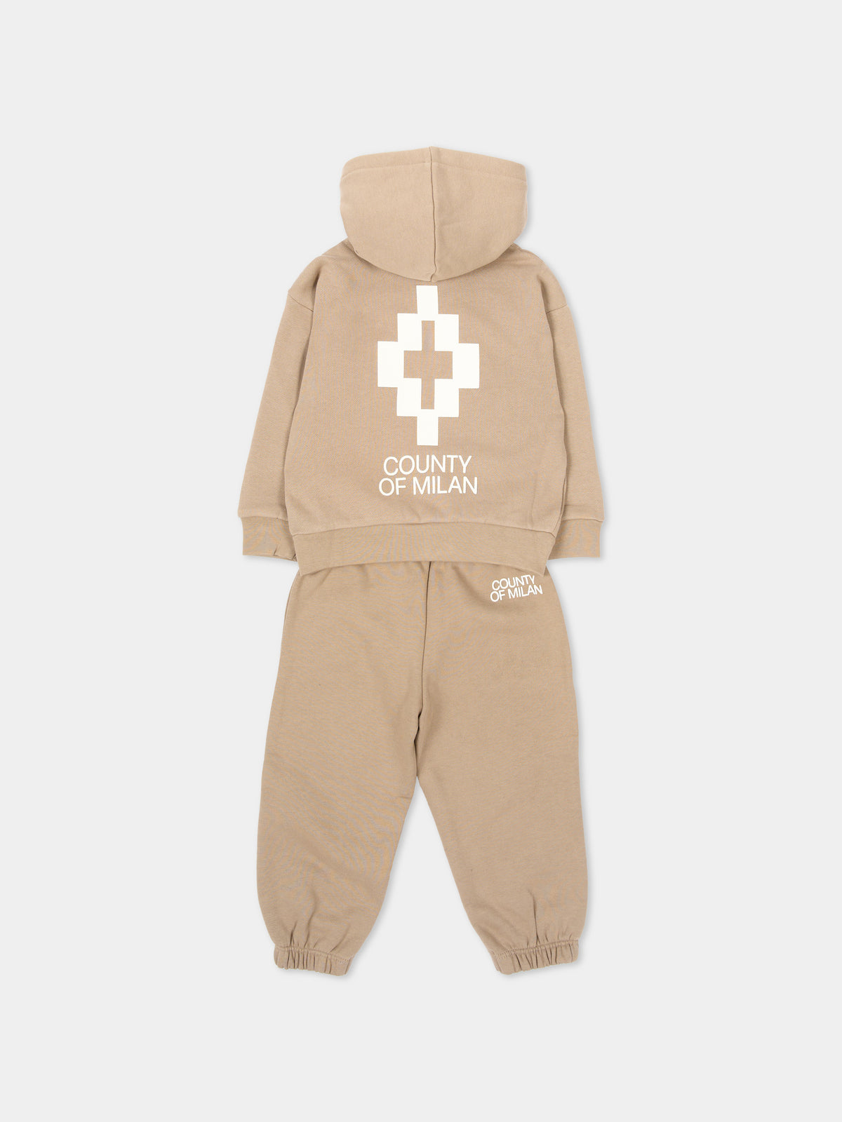 Completo sportivo lungo beige con logo per neonato,County Of Milan Kids,F6CMNBTP125 092