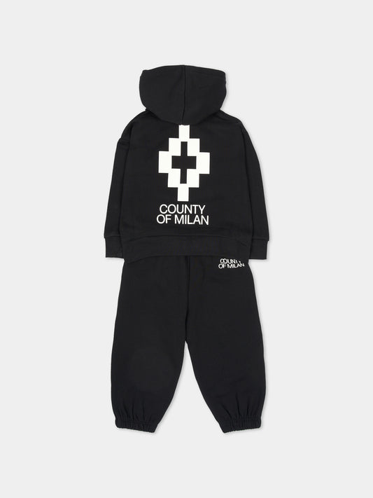 Completo sportivo lungo nero per neonato con logo,County Of Milan Kids,F6CMNBTP125 110