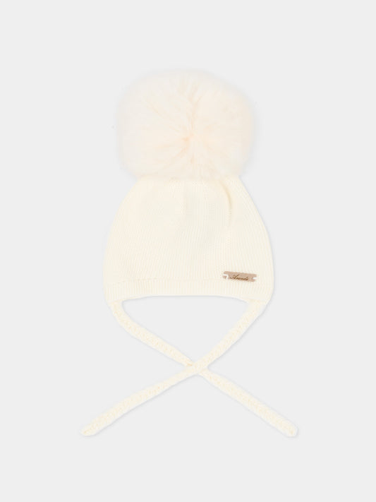 Berretto avorio per neonati con pompon,Martín Aranda,033-10322 W02