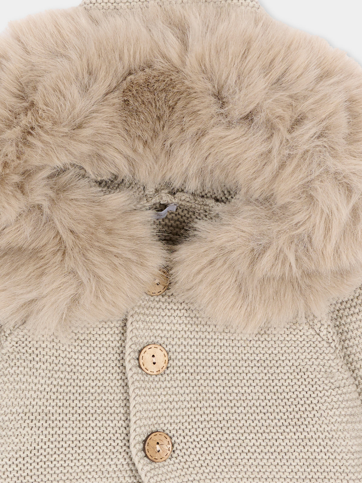 Cappotto beige per neonata in maglia con cappuccio,Martín Aranda,018-10331 E70