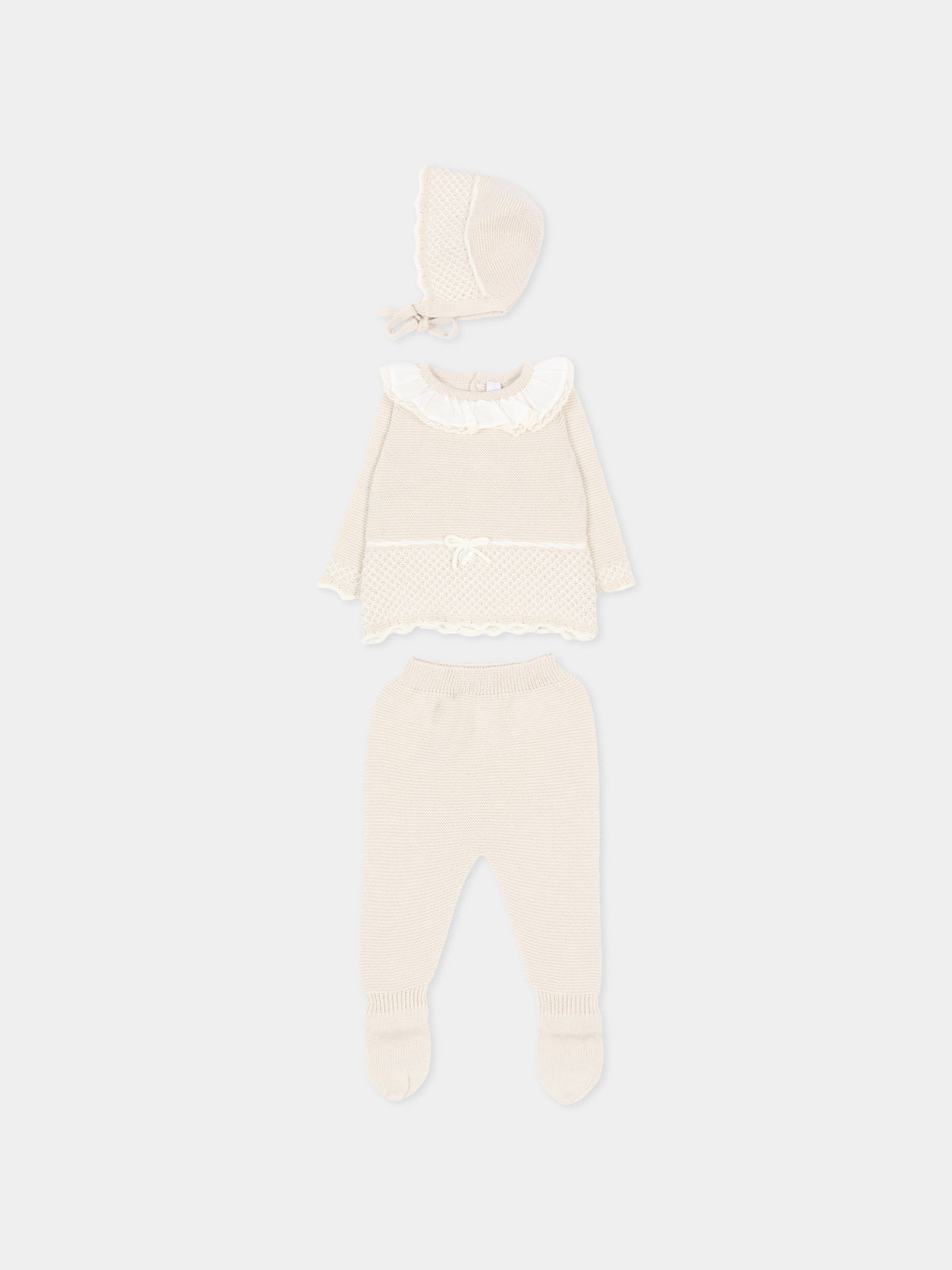 Completo nascita avorio per neonata in maglia,Martín Aranda,004-11321 E01
