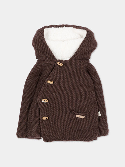 Cappotto marrone per neonati in maglia con cappuccio,Martín Aranda,019-10329 B08