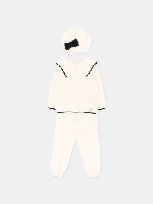 Completo nascita avorio per neonata in maglia con fiocco,Martín Aranda,004-11332 W02