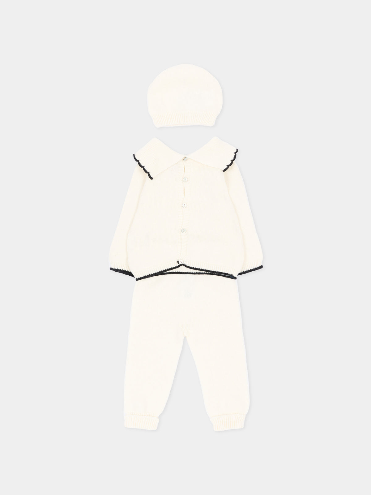 Completo nascita avorio per neonata in maglia con fiocco,Martín Aranda,004-11332 W02