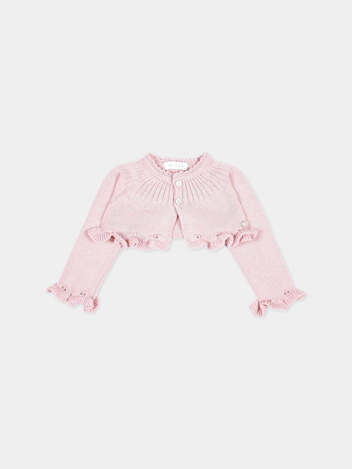 Cardigan rosa per neonata con ruches,Martín Aranda,049-10327 P07