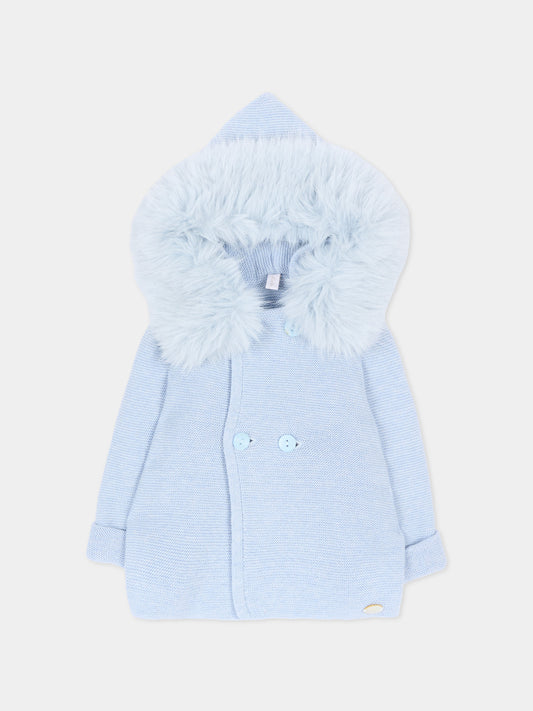 Cappotto celeste per neonato in maglia con cappuccio,Martín Aranda,018-10322 C08