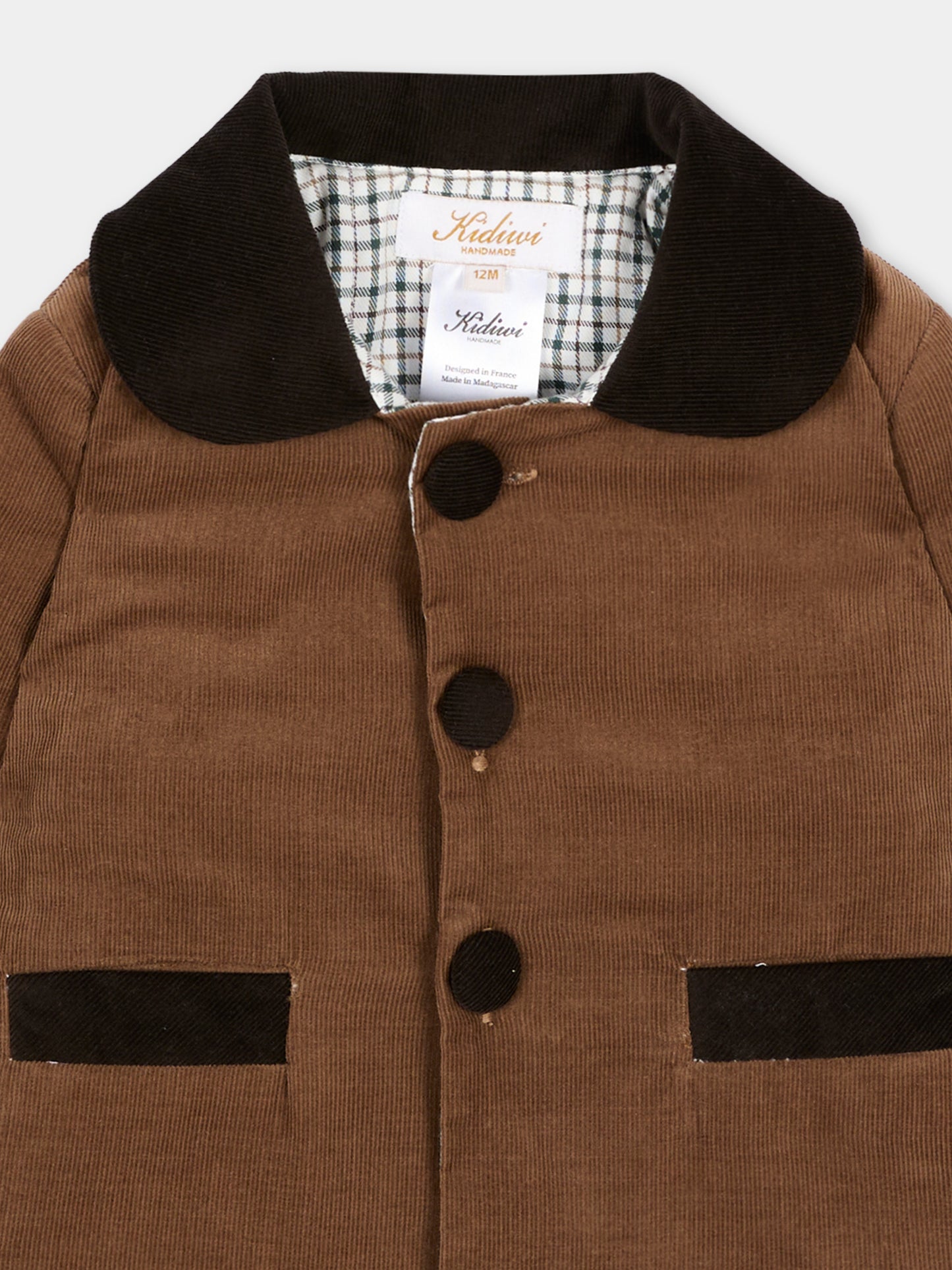 Giacca marrone per neonato con colletto a contrasto,Kidiwi Handmade,37102 TM272