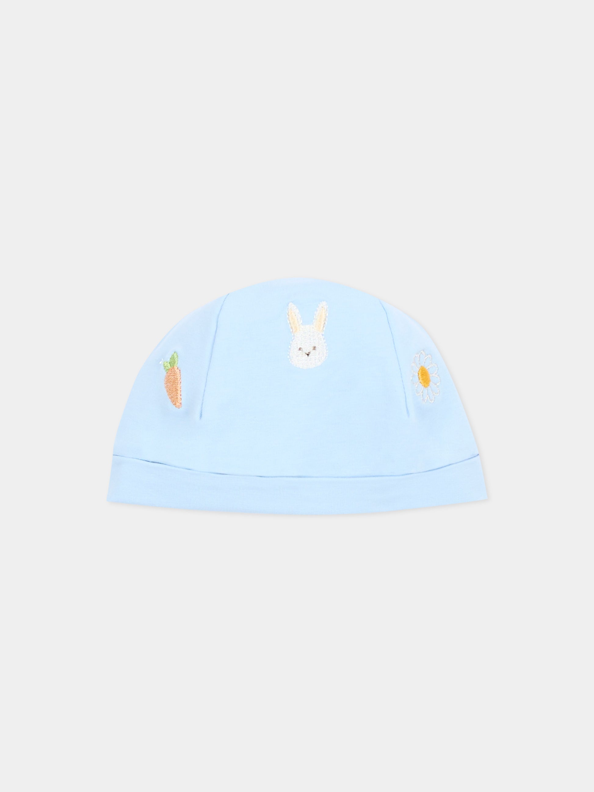 Cappellino celeste per neonato con ricami,Le Boo Beebè,CCB022 T351 40