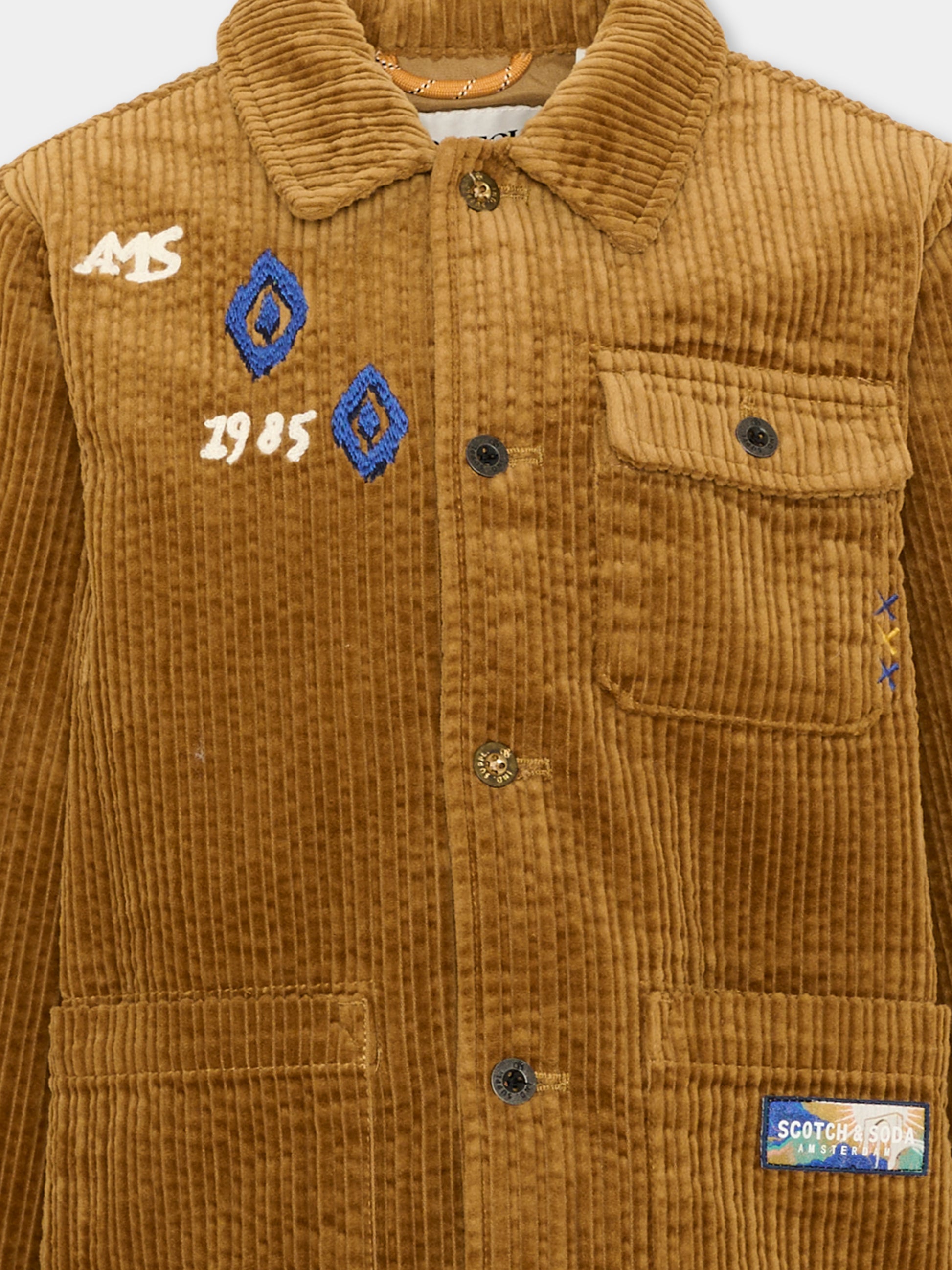 Giacca marrone in corduroy ricamata per bambino,Scotch&soda,183295 230