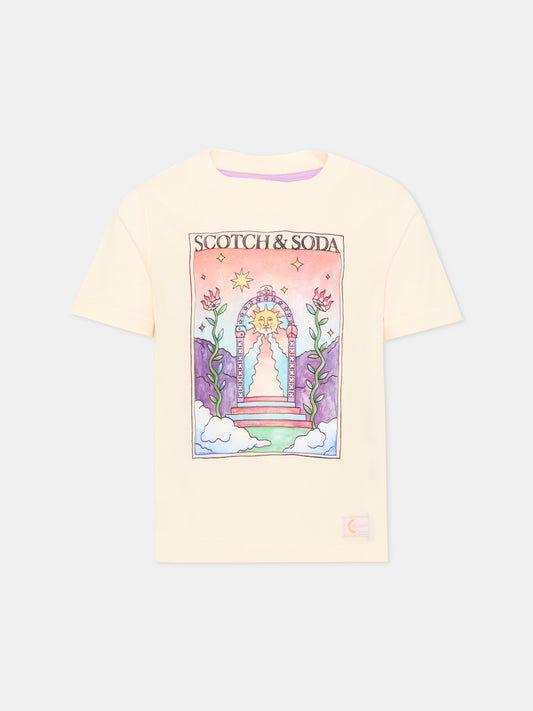 T-shirt a manica corta gialla per bambina con stampa,Scotch&soda,183472 270