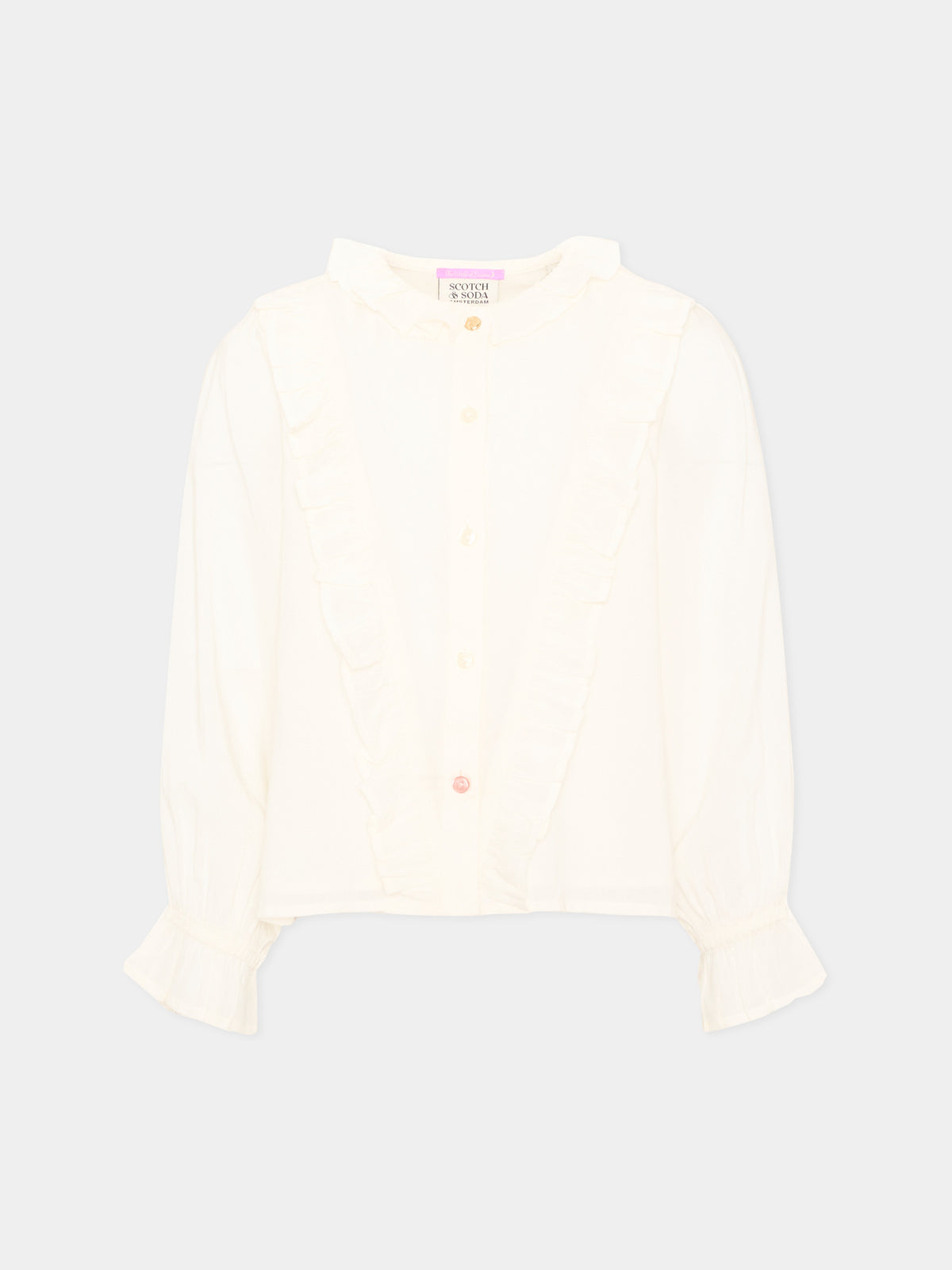 Camicia a manica lunga bianca con ruches per bambina,Scotch&soda,183445 270