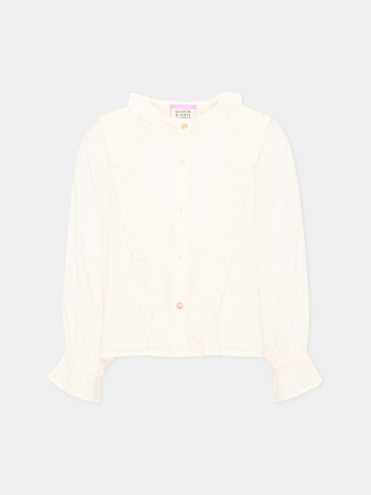 Camicia a manica lunga bianca con ruches per bambina,Scotch&soda,183445 270
