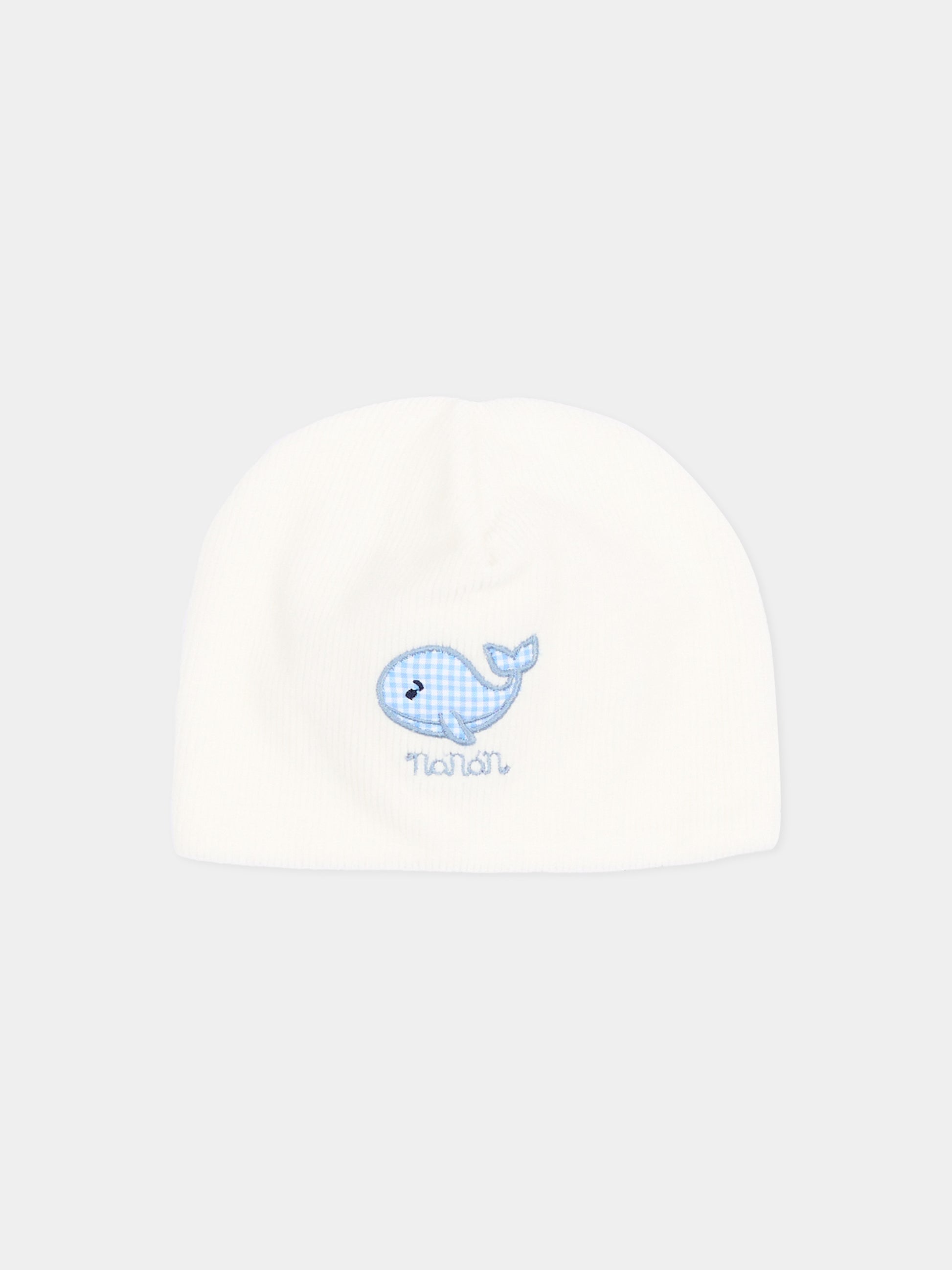 Cappellino avorio per neonato con balena,Nanán,I26175OW
