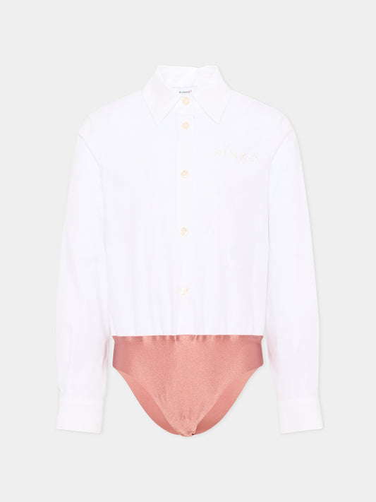 Camicia a manica lunga bianca a body per bambina,Pinko,KFCA043 0 CA027 B000