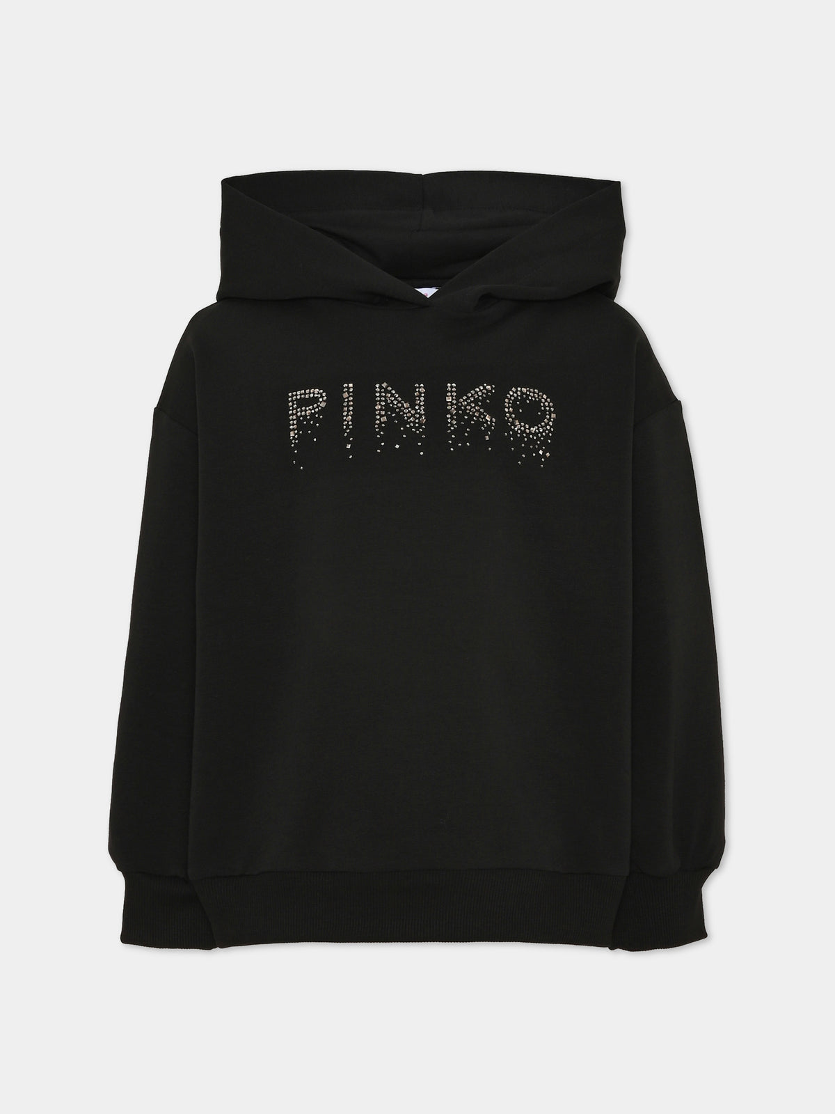 Felpa con cappuccio nera per bambina con logo,Pinko,KFFE041 C FE015 0926