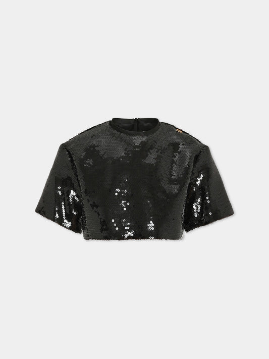 Top nero per bambina con paillettes,Pinko,KFTO010 0 TV152 N000