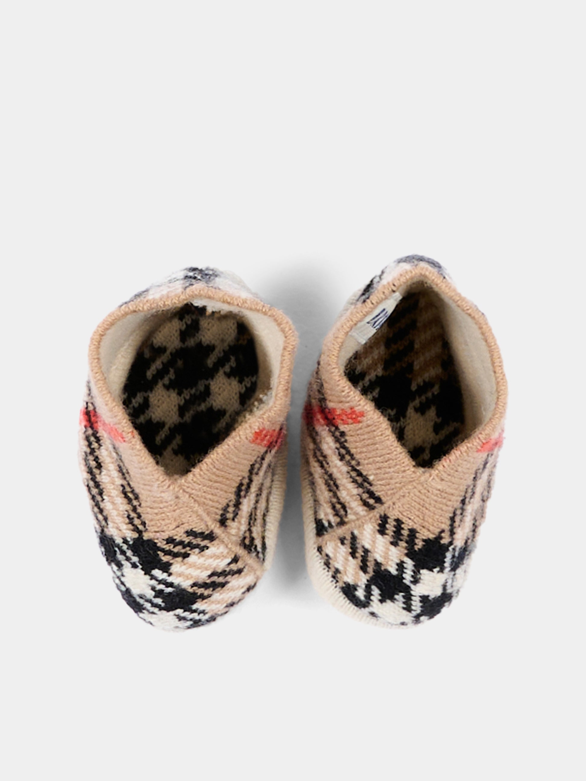 Babbucce beige per neonati con vintage check,Burberry Kids,8131324 B9368