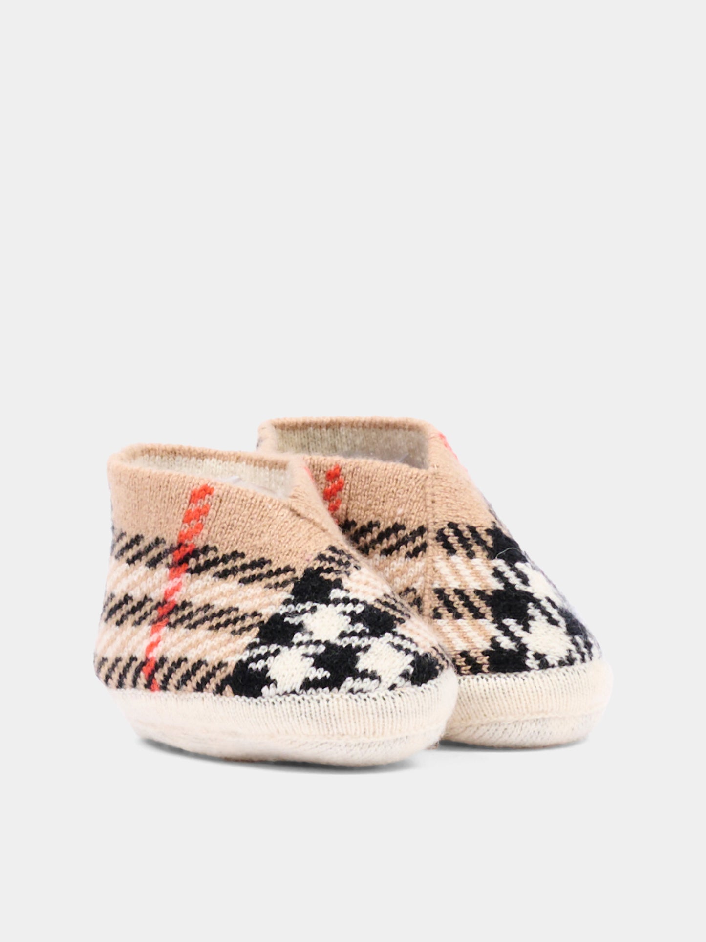 Babbucce beige per neonati con vintage check,Burberry Kids,8131324 B9368