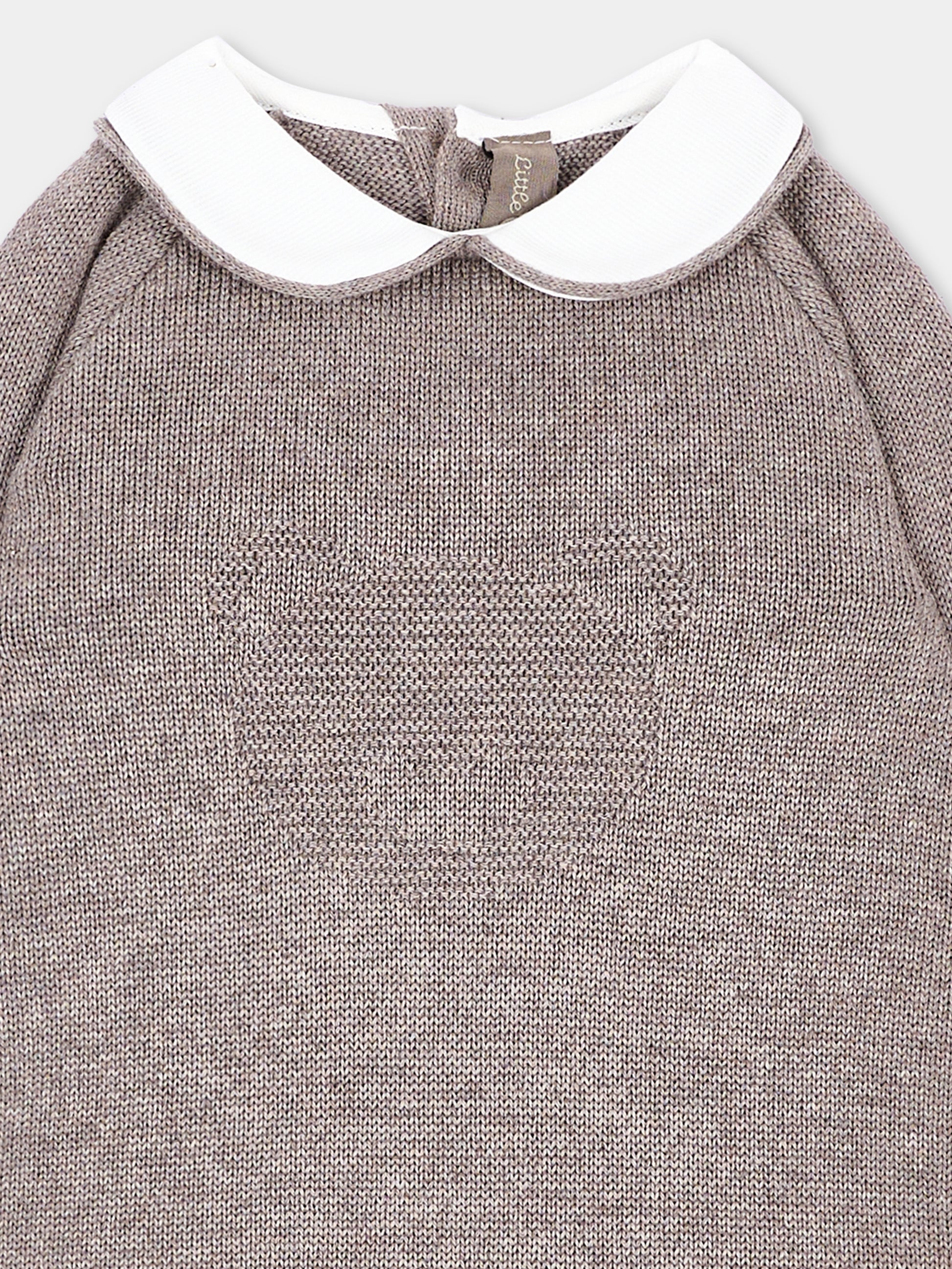 Cardigan beige per neonati con colletto,Little Bear,4134 TORTORA