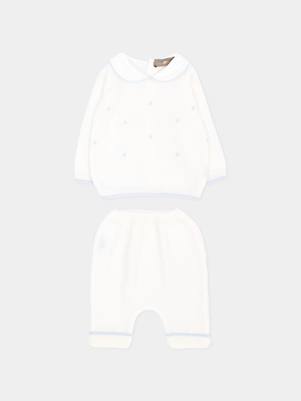 Completo nascita avorio con pois celesti per neonato,Little Bear,4109 LATTE/CIELO