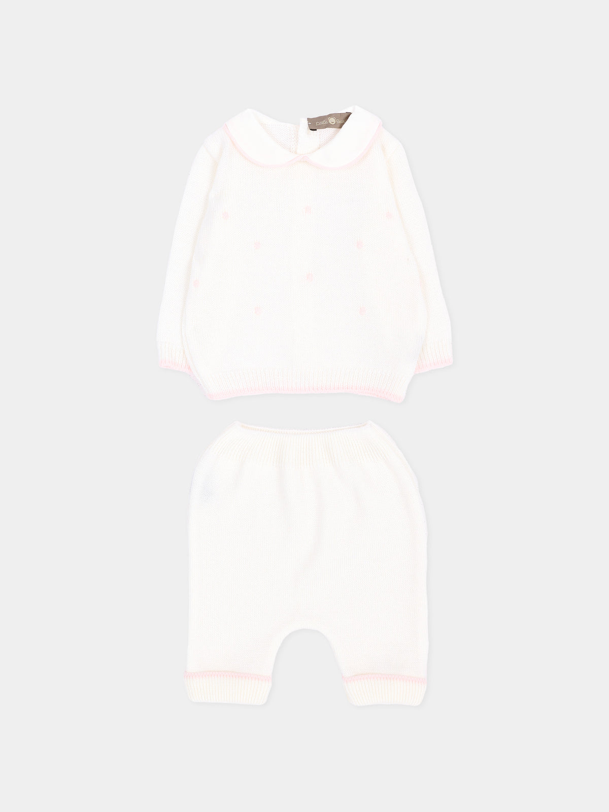 Completo nascita avorio con pois rosa per neonata,Little Bear,4109 LATTE/ROSA