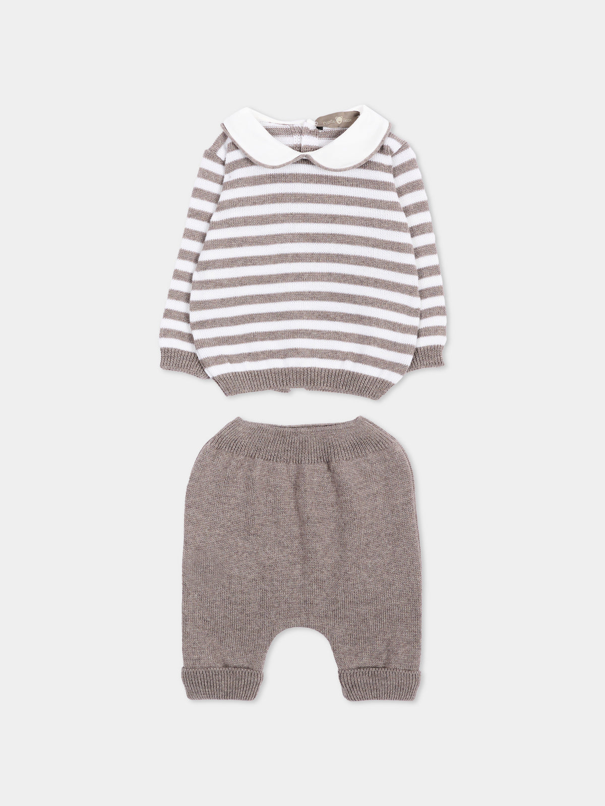 Completo nascita beige per neonato a righe,Little Bear,4114 TORTORA/LATTE