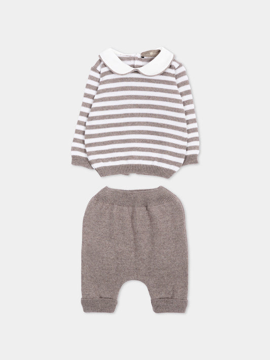 Completo nascita beige per neonato a righe,Little Bear,4114 TORTORA/LATTE