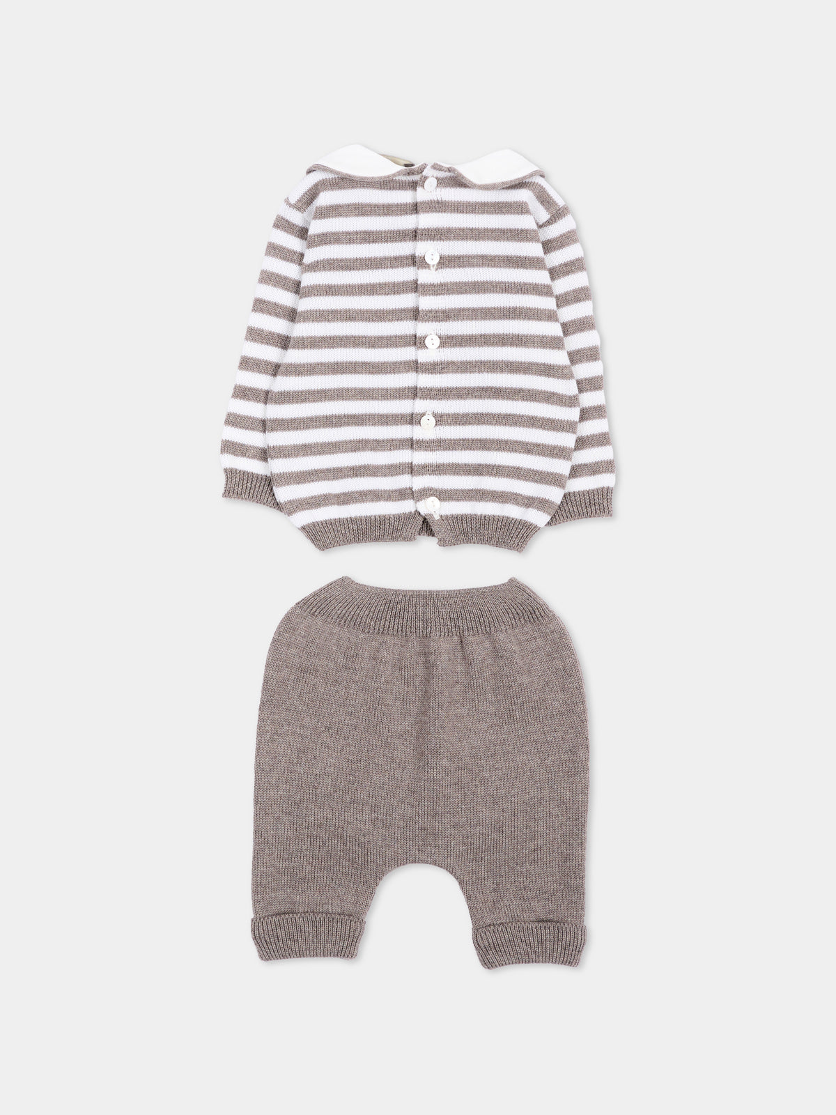 Completo nascita beige per neonato a righe,Little Bear,4114 TORTORA/LATTE