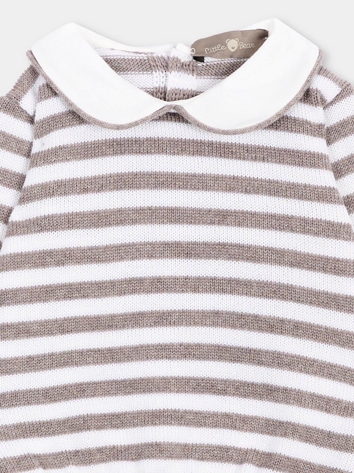 Completo nascita beige per neonato a righe,Little Bear,4114 TORTORA/LATTE