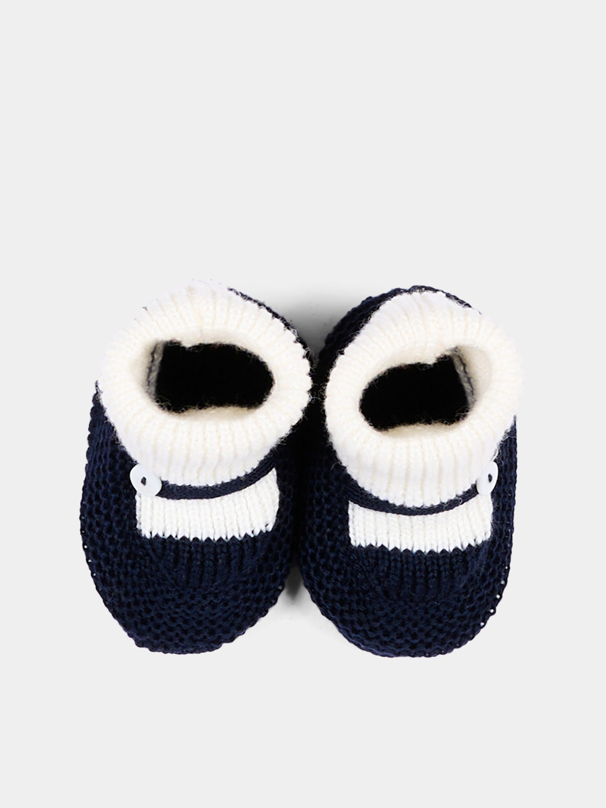 Babbucce blu per neonato in tricot,Little Bear,4129 LATTE/BLU