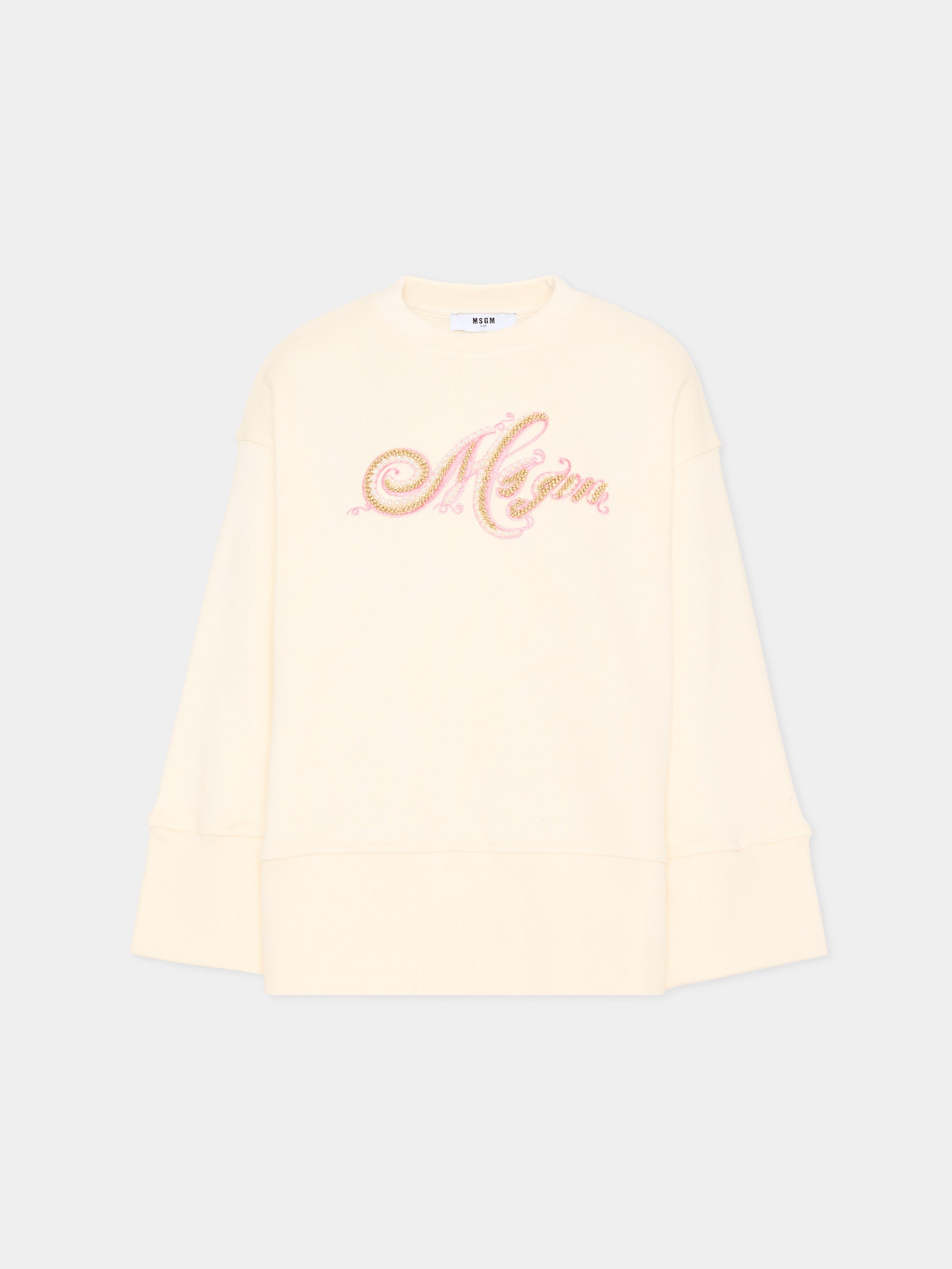 Felpa avorio per bambina con logo,Msgm Kids,F5MSJGSW151 013
