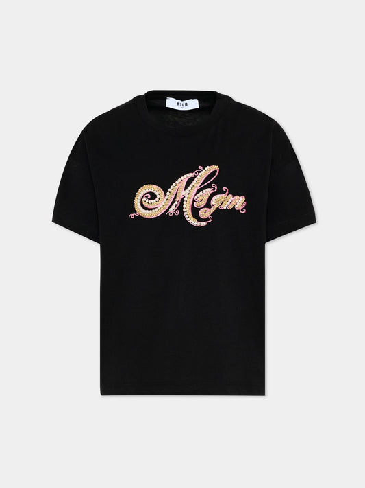 T-Shirt nera per bambina con logo,Msgm Kids,F5MSJGTH153 110