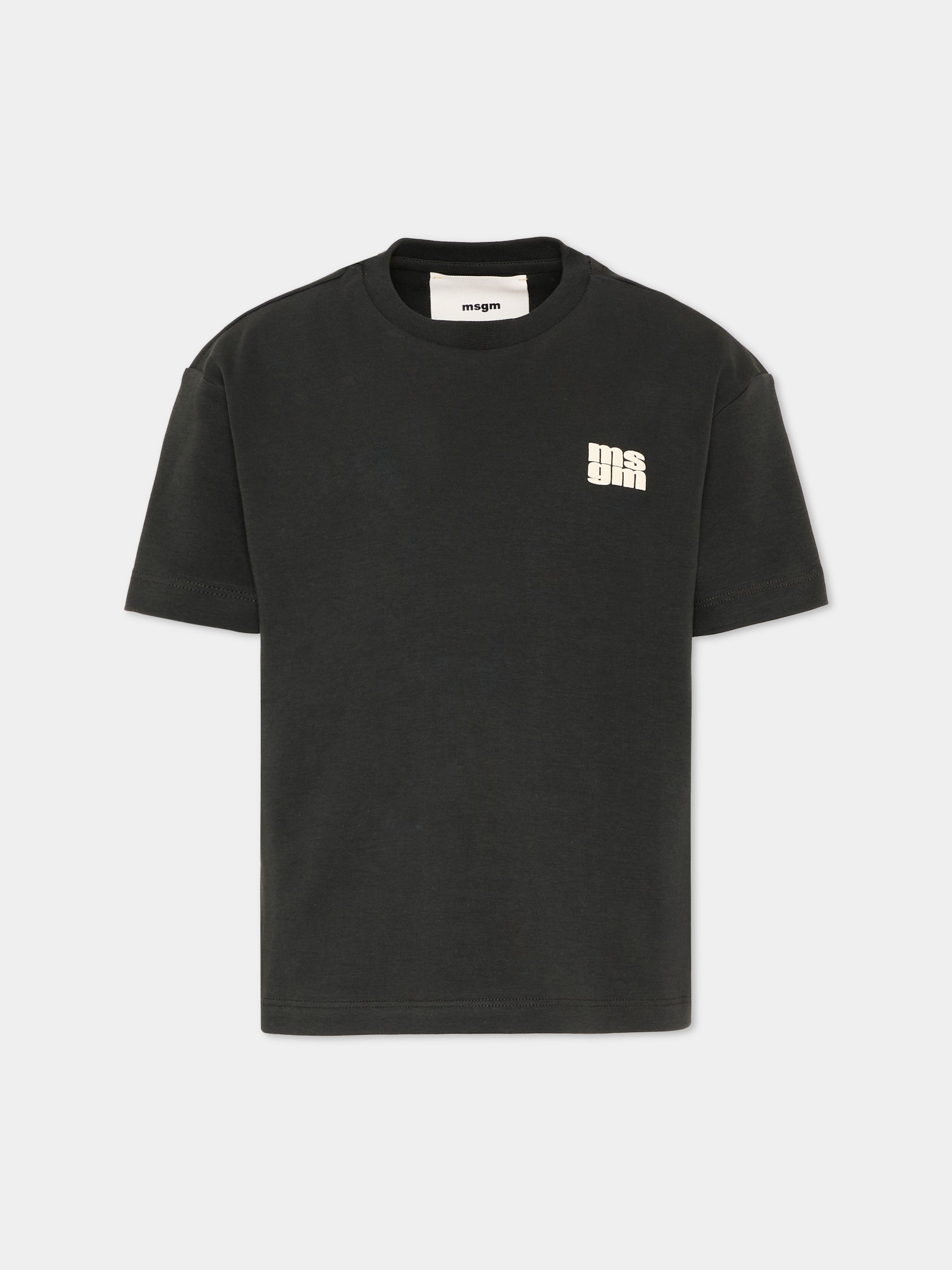 T-Shirt nera per bambini con logo,Msgm Kids,F5MSJUTH055 MS040