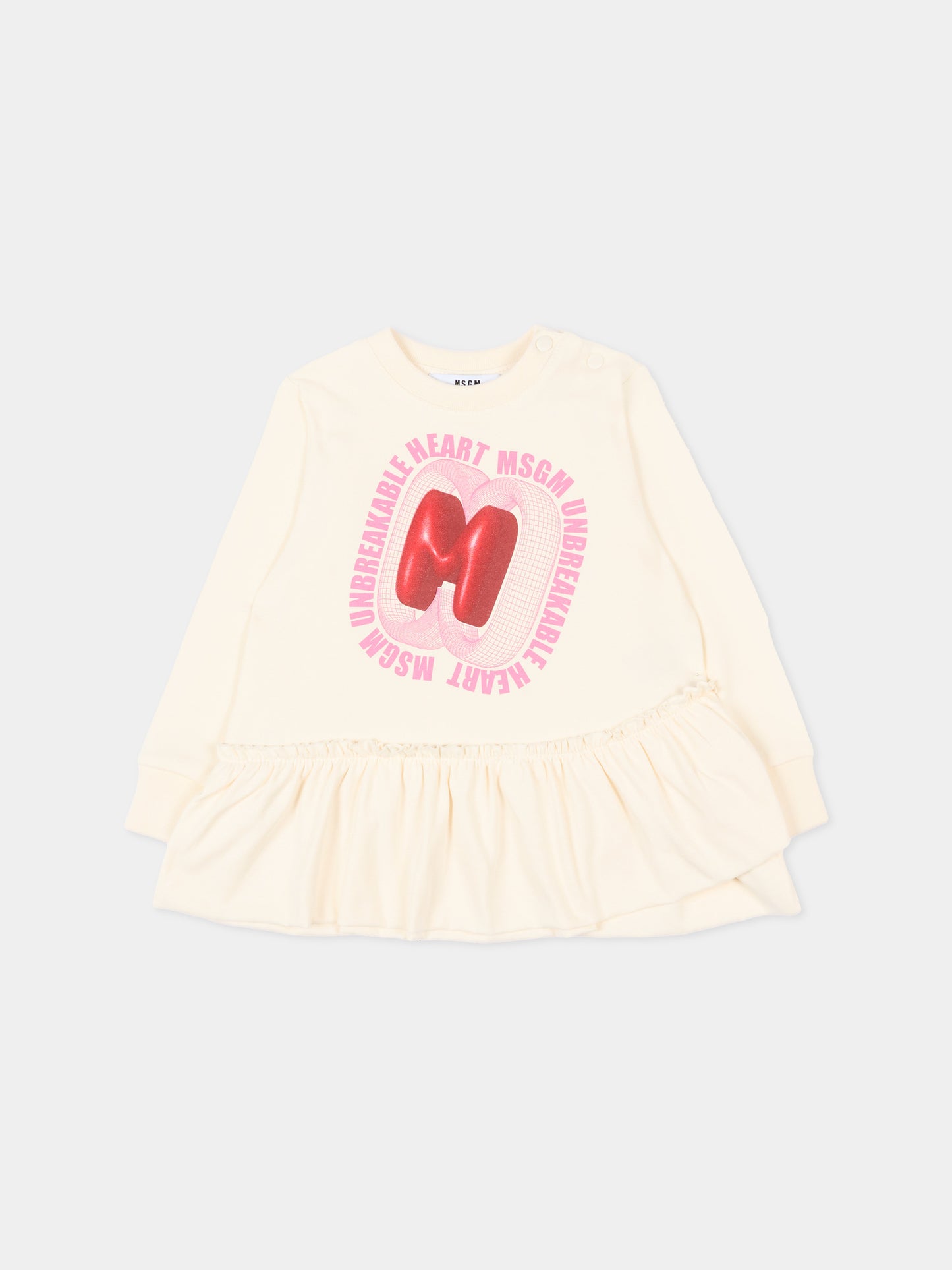 Vestito avorio per neonata con logo,Msgm Kids,F5MSNGDR288 013
