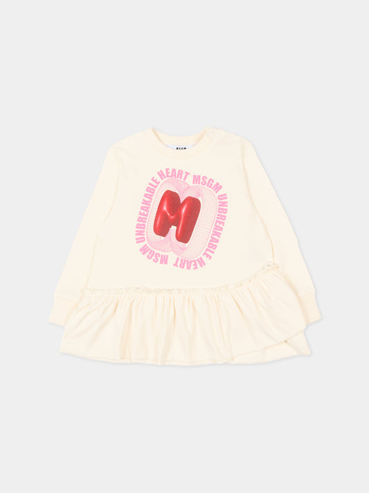 Vestito avorio per neonata con logo,Msgm Kids,F5MSNGDR288 013