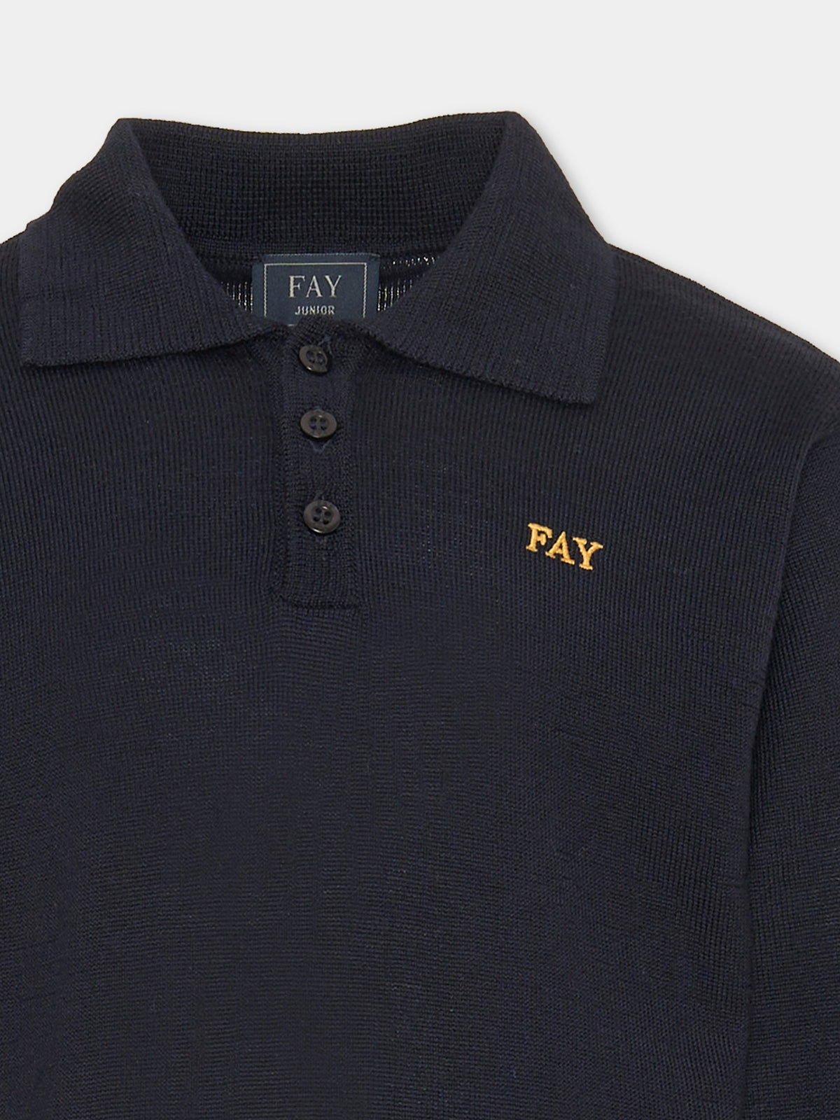 Polo a manica lunga blu in maglia per bambino,Fay Kids,FZ9H20 W0012 621