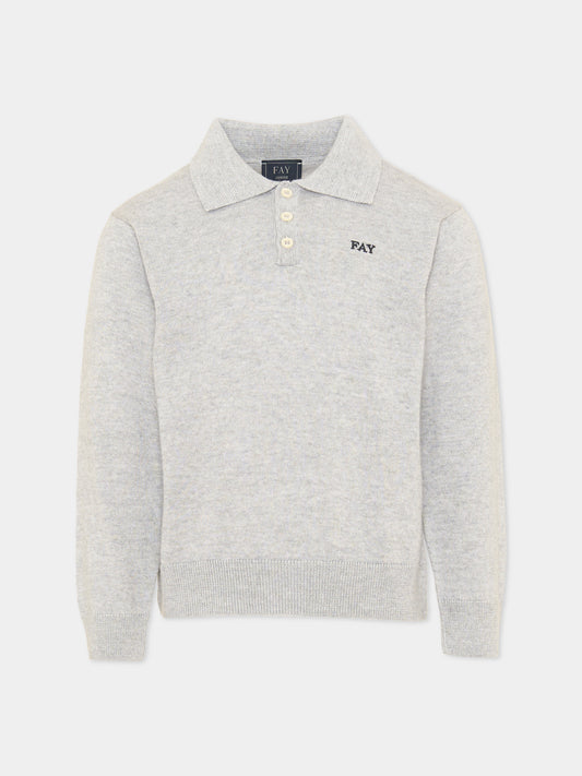 Polo a manica lunga grigia in maglia per bambino,Fay Kids,FZ9H20 W0033 805