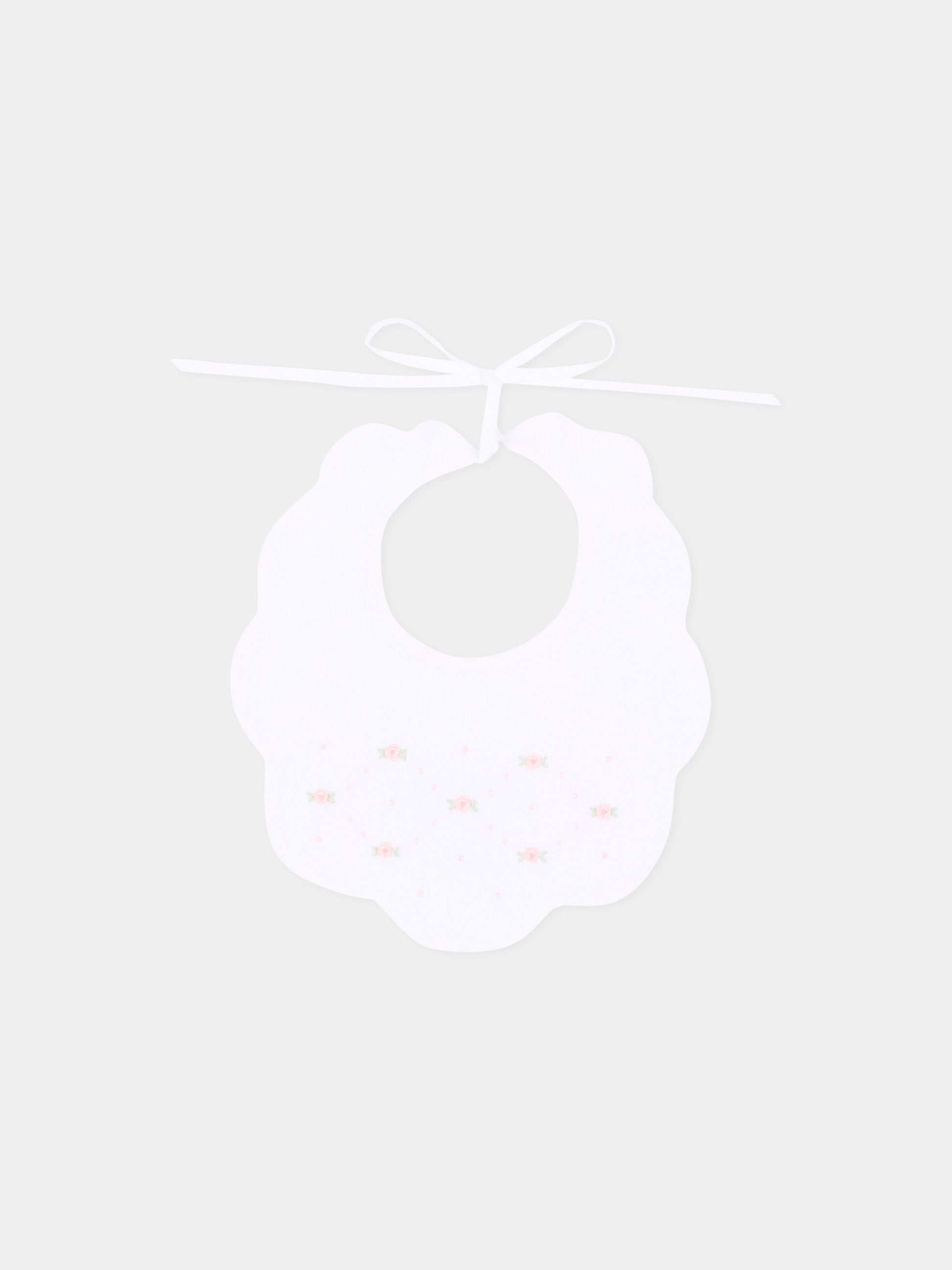 Bavaglino bianco per neonata ricamato,Mariella Ferrari,BAH8 ROSA